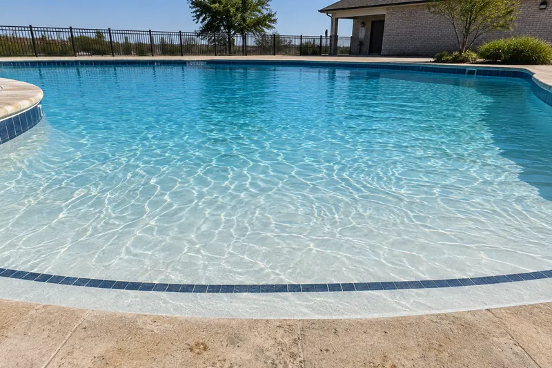 Light, slightly textured finish on a community pool's sloped entry