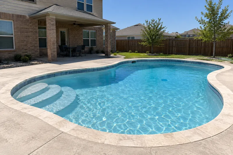 White quartz finish in a newer backyard pool